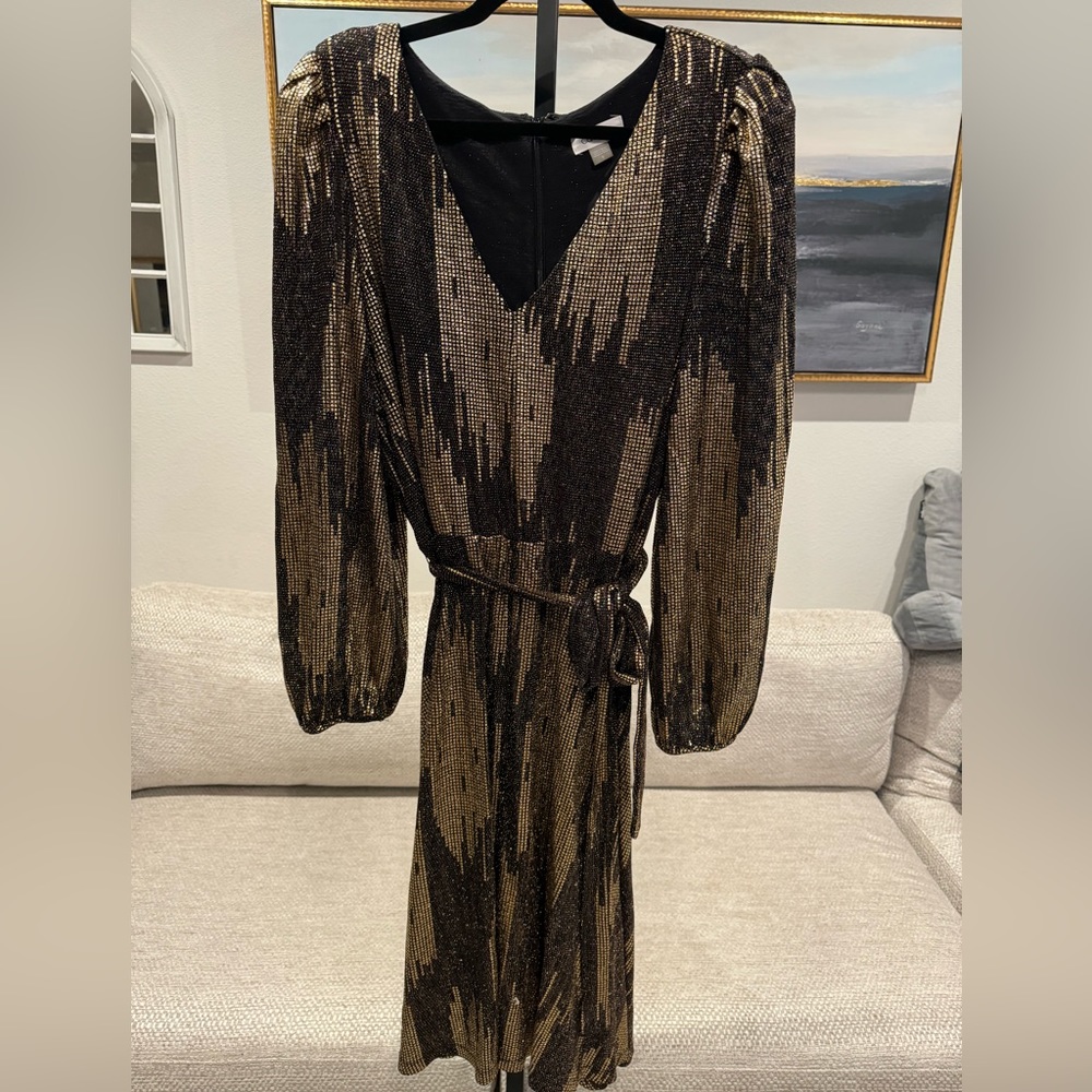 Calvin Klein size 16, black and gold sequence dress
